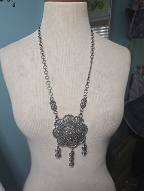 Hollycraft Silver-Tone Filigree Statement Necklace